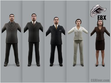 BUSINESS PEOPLE- 5 RIGGED 3D FBX MODELS (MeBuFBX003a)