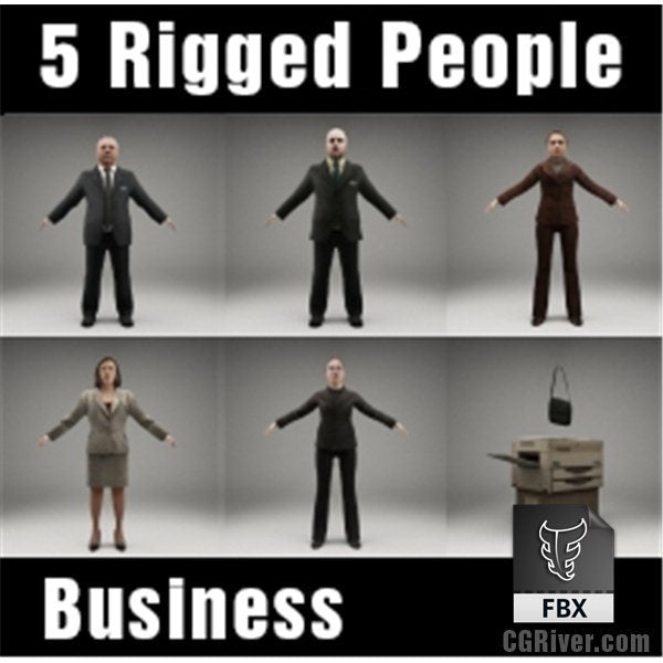 BUSINESS PEOPLE- 5 RIGGED 3D FBX MODELS (MeBuFBX003b)